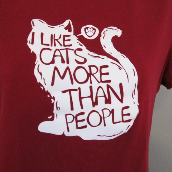 Dark Red Cotton Cat Lovers Graphic T-Shirt - Picture 2 of 9